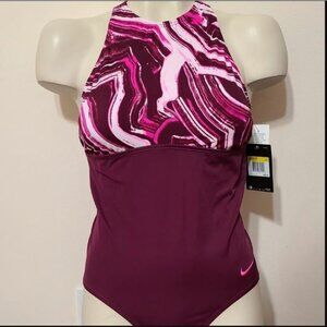 Nike Women's One Piece Swimsuit - Pink and Maroon